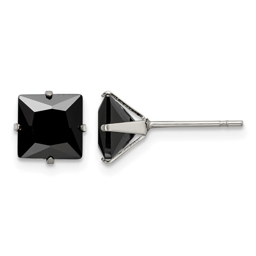 Chisel Stainless Steel Polished 7mm Black Square CZ Stud Post Earrings