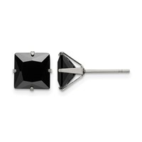 Chisel Stainless Steel Polished 8mm Black Square CZ Stud Post Earrings view 1