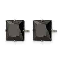 Chisel Stainless Steel Polished 9mm Black Square CZ Stud Post Earrings view 3