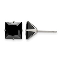 Chisel Stainless Steel Polished 9mm Black Square CZ Stud Post Earrings view 1