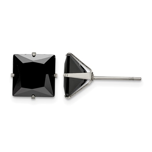 Chisel Stainless Steel Polished 9mm Black Square CZ Stud Post Earrings