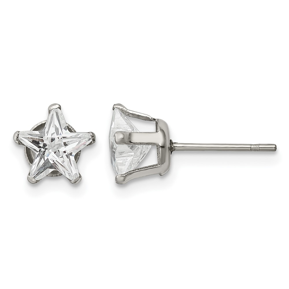 Chisel Stainless Steel Polished 7mm Star CZ Stud Post Earrings