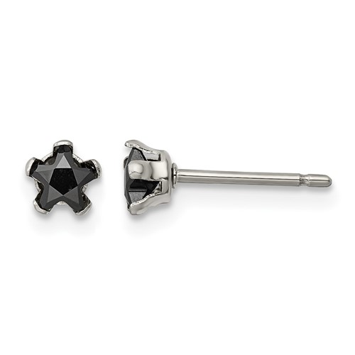 Chisel Stainless Steel Polished 4mm Black Star CZ Stud Post Earrings