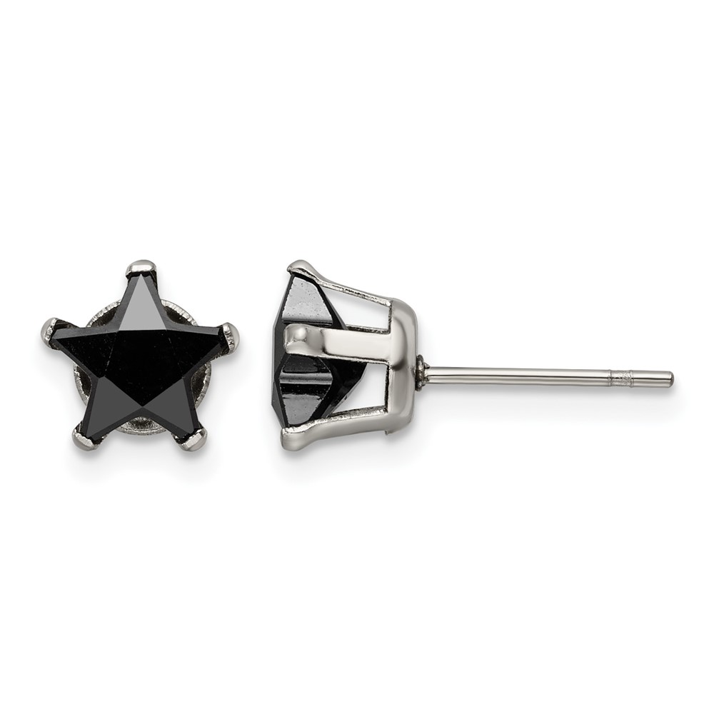 Chisel Stainless Steel Polished 7mm Black Star CZ Stud Post Earrings