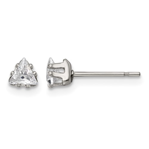 Chisel Stainless Steel Polished 4mm Triangle CZ Stud Post Earrings