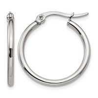 Chisel Stainless Steel Polished 22mm Diameter 2mm Hoop Earrings view 1