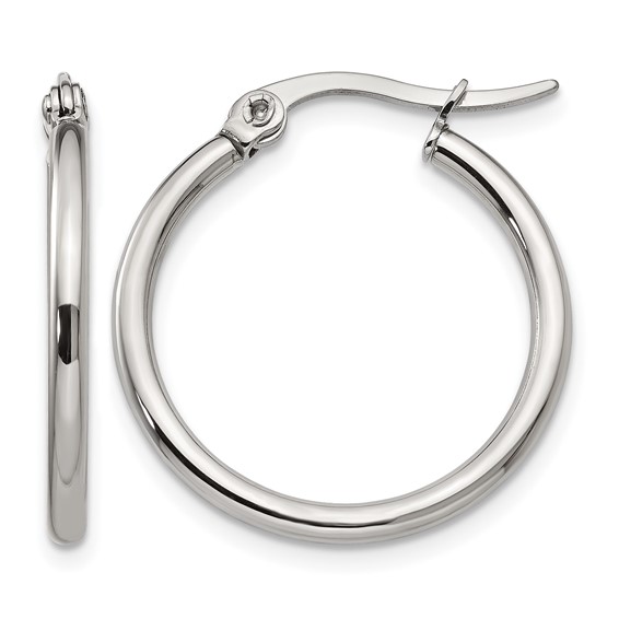 Chisel Stainless Steel Polished 22mm Diameter 2mm Hoop Earrings