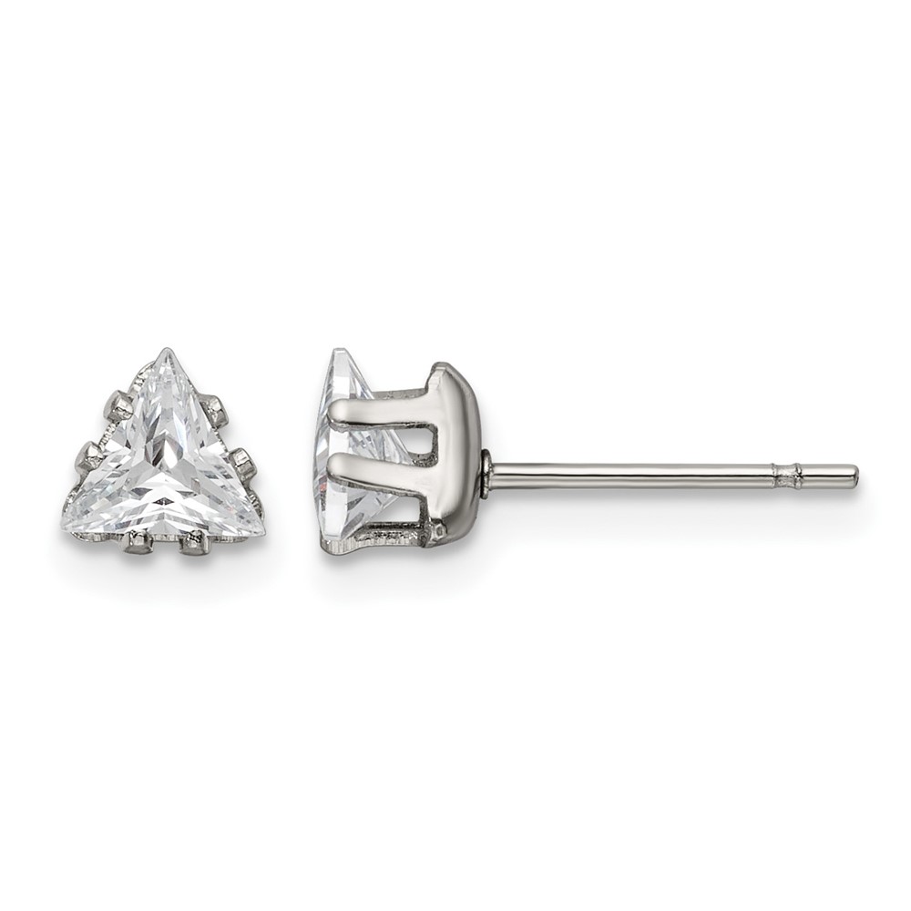Chisel Stainless Steel Polished 5mm Triangle CZ Stud Post Earrings