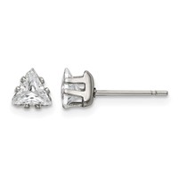 Chisel Stainless Steel Polished 5mm Triangle CZ Stud Post Earrings view 1
