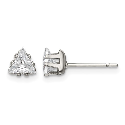 Chisel Stainless Steel Polished 5mm Triangle CZ Stud Post Earrings