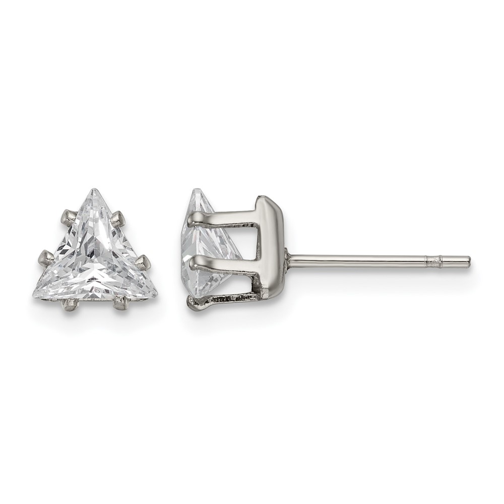 Chisel Stainless Steel Polished 6mm Triangle CZ Stud Post Earrings