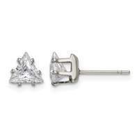 Chisel Stainless Steel Polished 6mm Triangle CZ Stud Post Earrings view 1