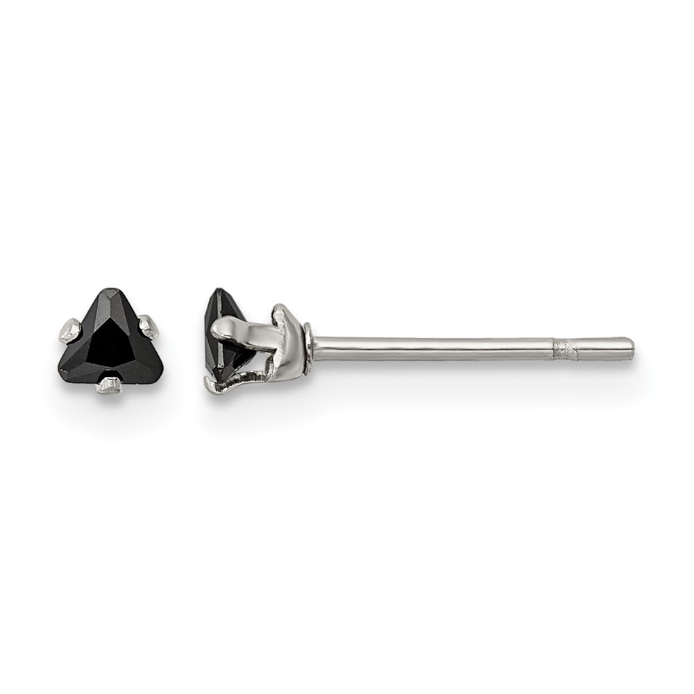 Chisel Stainless Steel Polished 3mm Black Triangle CZ Stud Post Earrings