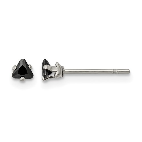 Chisel Stainless Steel Polished 3mm Black Triangle CZ Stud Post Earrings