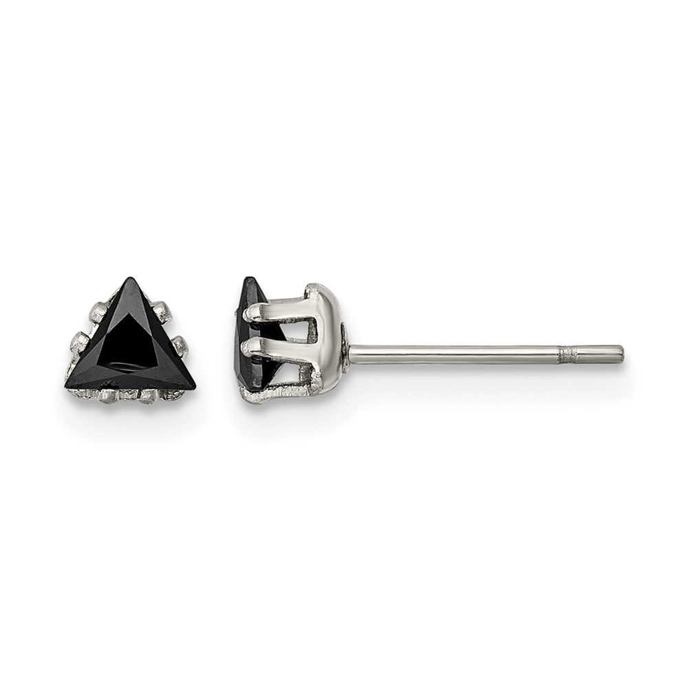 Chisel Stainless Steel Polished 4mm Black Triangle CZ Stud Post Earrings