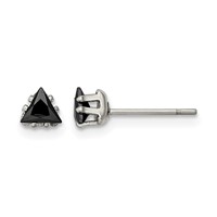 Chisel Stainless Steel Polished 4mm Black Triangle CZ Stud Post Earrings view 1