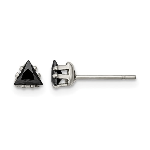 Chisel Stainless Steel Polished 4mm Black Triangle CZ Stud Post Earrings
