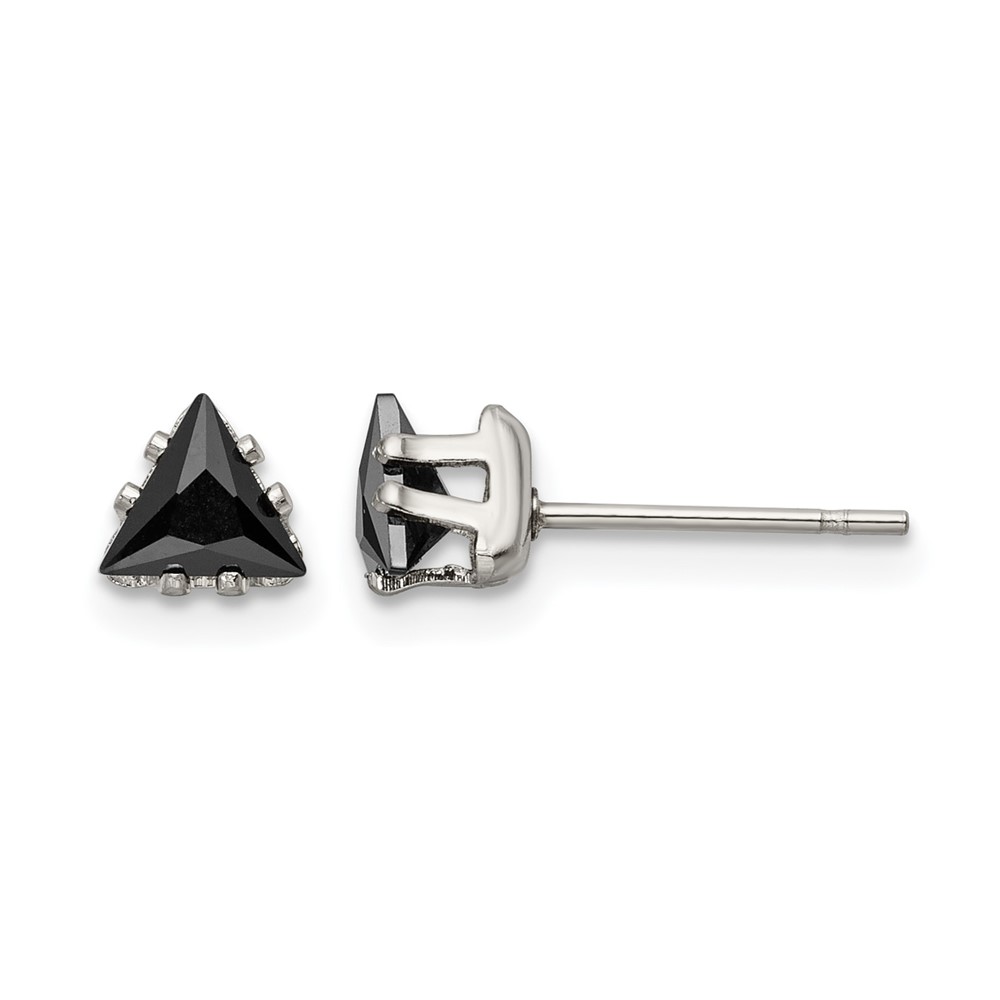 Chisel Stainless Steel Polished 5mm Black Triangle CZ Stud Post Earrings