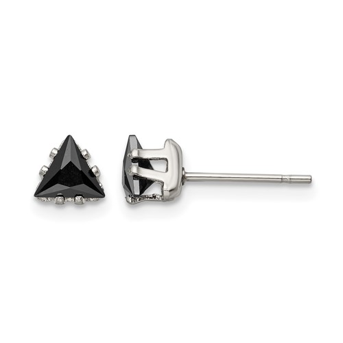 Chisel Stainless Steel Polished 5mm Black Triangle CZ Stud Post Earrings
