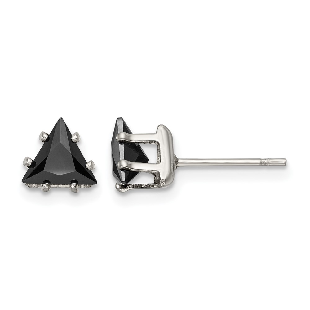 Chisel Stainless Steel Polished 6mm Black Triangle CZ Stud Post Earrings