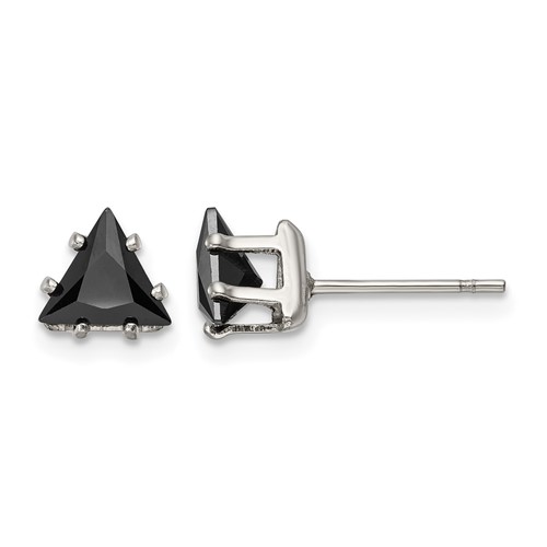 Chisel Stainless Steel Polished 6mm Black Triangle CZ Stud Post Earrings
