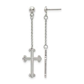 Stainless Steel Polished Cross Post Dangle Earrings