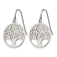 Chisel Stainless Steel Polished Tree of Life Cut-out Shepherd Hook Earrings view 3