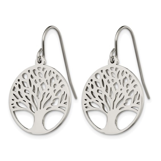 Chisel Stainless Steel Polished Tree of Life Cut-out Shepherd Hook Earrings