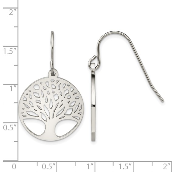 Chisel Stainless Steel Polished Tree of Life Cut-out Shepherd Hook Earrings