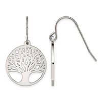 Chisel Stainless Steel Polished Tree of Life Cut-out Shepherd Hook Earrings view 1