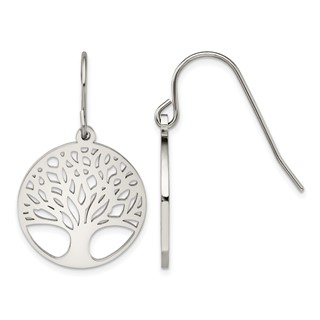 Chisel Stainless Steel Polished Tree of Life Cut-out Shepherd Hook Earrings