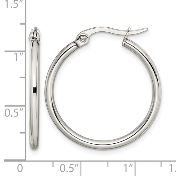 Chisel Stainless Steel Polished 27mm Diameter 2mm Hoop Earrings