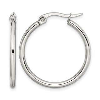 Chisel Stainless Steel Polished 27mm Diameter 2mm Hoop Earrings