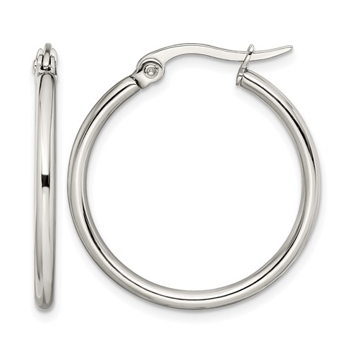 Chisel Stainless Steel Polished 27mm Diameter 2mm Hoop Earrings