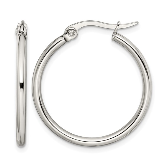 Chisel Stainless Steel Polished 27mm Diameter 2mm Hoop Earrings