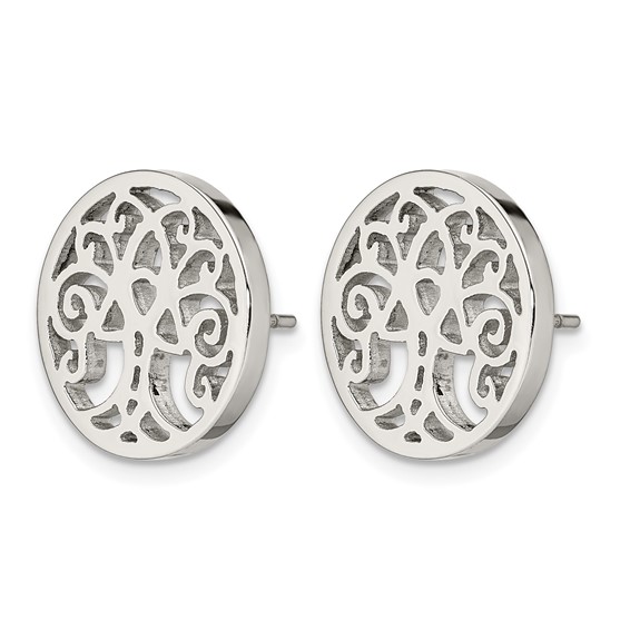 Chisel Stainless Steel Polished Tree of Life Post Earrings