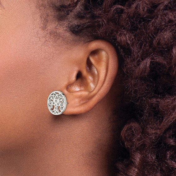 Chisel Stainless Steel Polished Tree of Life Post Earrings