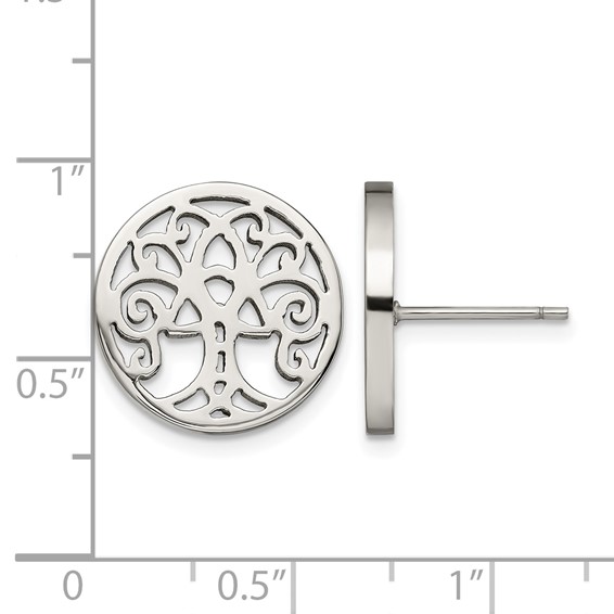 Chisel Stainless Steel Polished Tree of Life Post Earrings