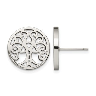 Chisel Stainless Steel Polished Tree of Life Post Earrings