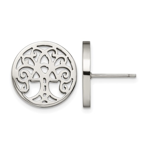 Chisel Stainless Steel Polished Tree of Life Post Earrings