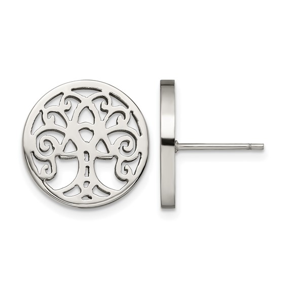 Chisel Stainless Steel Polished Tree of Life Post Earrings