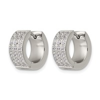 Chisel Stainless Steel Polished Earrings with 3 Rows of CZ 2.4mm Hinged Hoop view 3