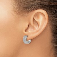 Chisel Stainless Steel Polished Earrings with 3 Rows of CZ 2.4mm Hinged Hoop view 4