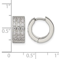 Chisel Stainless Steel Polished Earrings with 3 Rows of CZ 2.4mm Hinged Hoop view 5