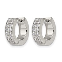Chisel Stainless Steel Polished Earrings with 2 Rows of CZ 2.3mm Hinged Hoop view 3