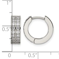 Chisel Stainless Steel Polished Earrings with 2 Rows of CZ 2.3mm Hinged Hoop view 5