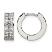 Chisel Stainless Steel Polished Earrings with 2 Rows of CZ 2.3mm Hinged Hoop view 1