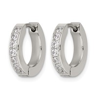 Chisel Stainless Steel Polished Earrings with 1 Row of CZ 2.3mm Hinged Hoop view 3