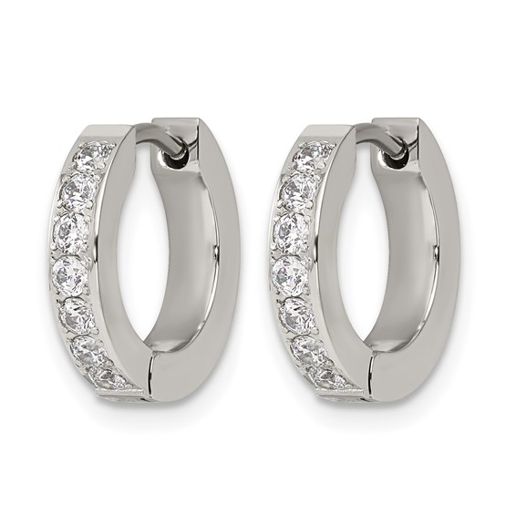 Chisel Stainless Steel Polished with 1 Row of CZ 2.3mm Hinged Hoop Earrings
