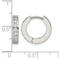 Chisel Stainless Steel Polished Earrings with 1 Row of CZ 2.3mm Hinged Hoop view 5